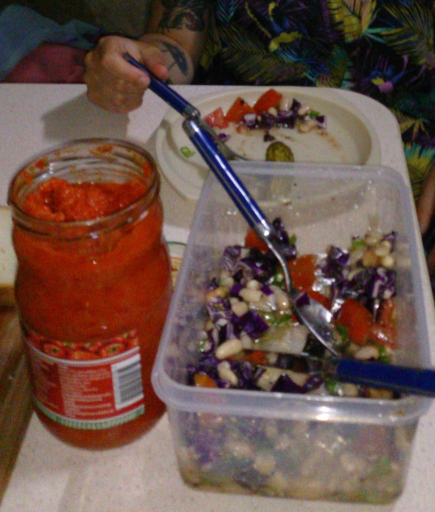 Ajvar, salad, bread