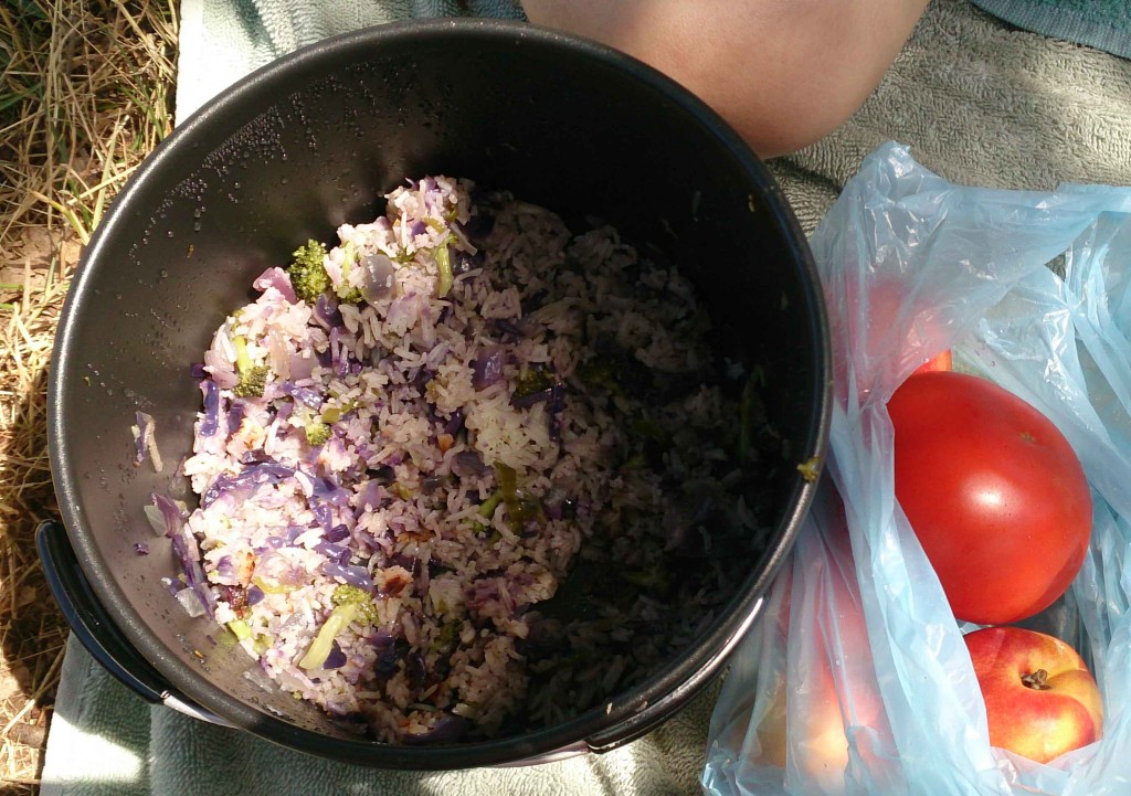 Fried rice with cabbage, cold leftovers for lunch