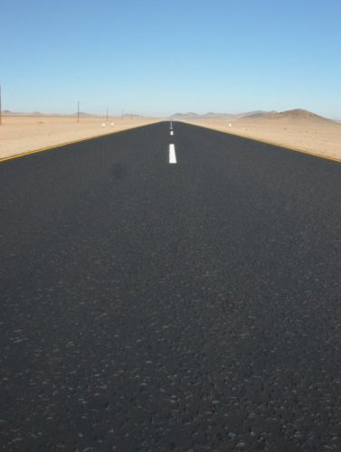 Its not all dusty trails - this is the road across the Namib Desert to Luderitz